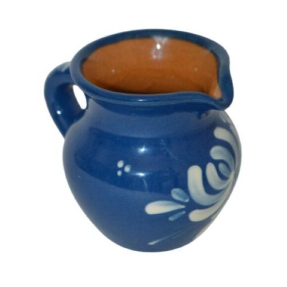 Baumann Gruyeres Cream Pitcher Cobalt Blue with White Flowers Switzerland - Picture 1 of 9